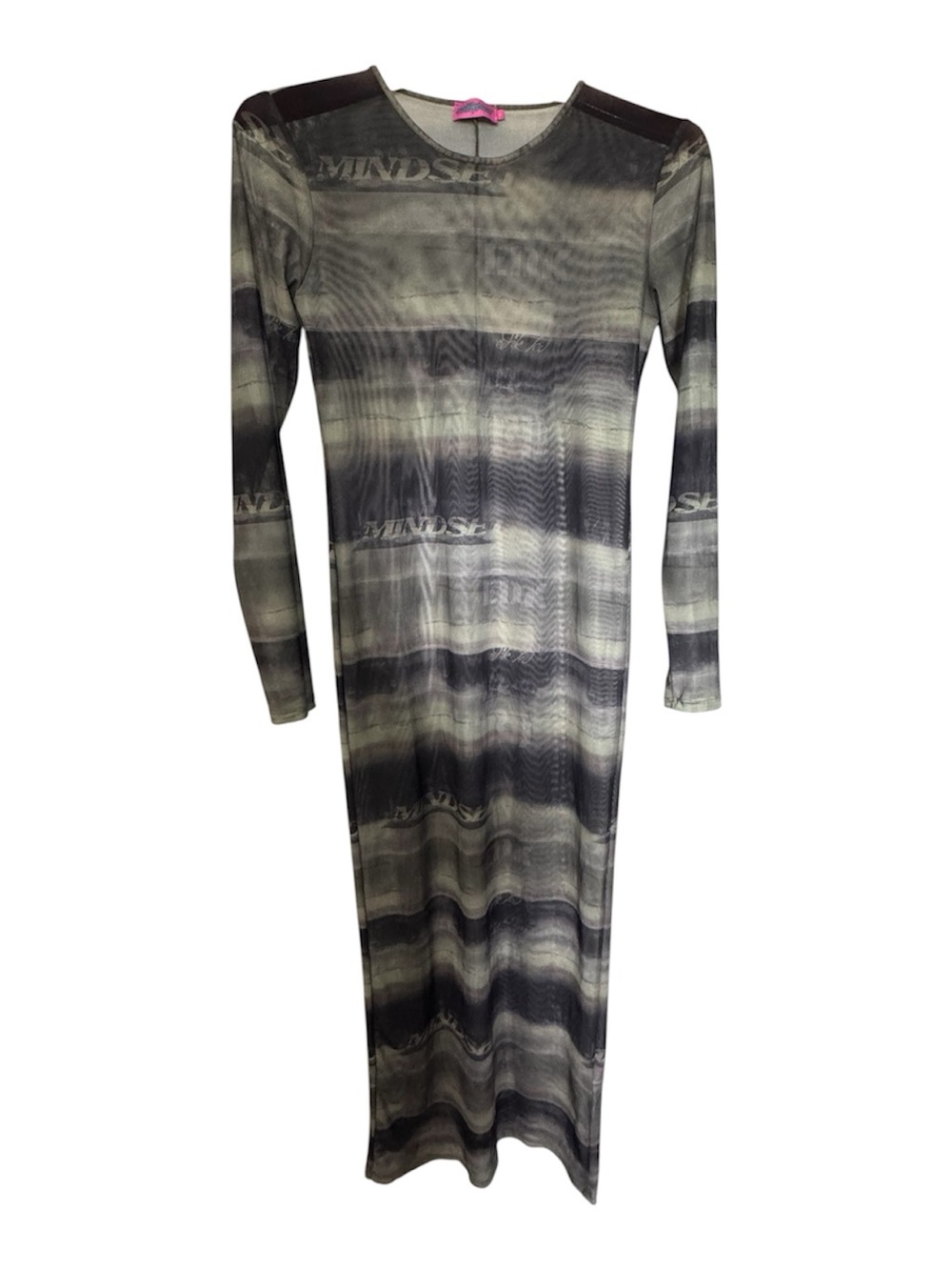 Edikted Mesh Long Sleeve Maxi Dress | Gray Abstract Print | Size L